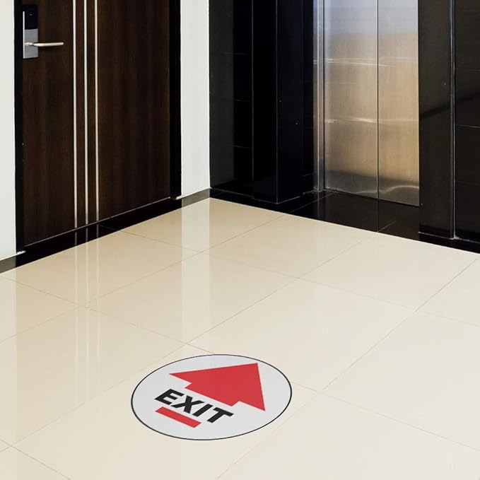 Exit Floor Decals Red Black Anti-Slip Round Shape D Business Industrial Signs Stickers 24Inches Longer Side