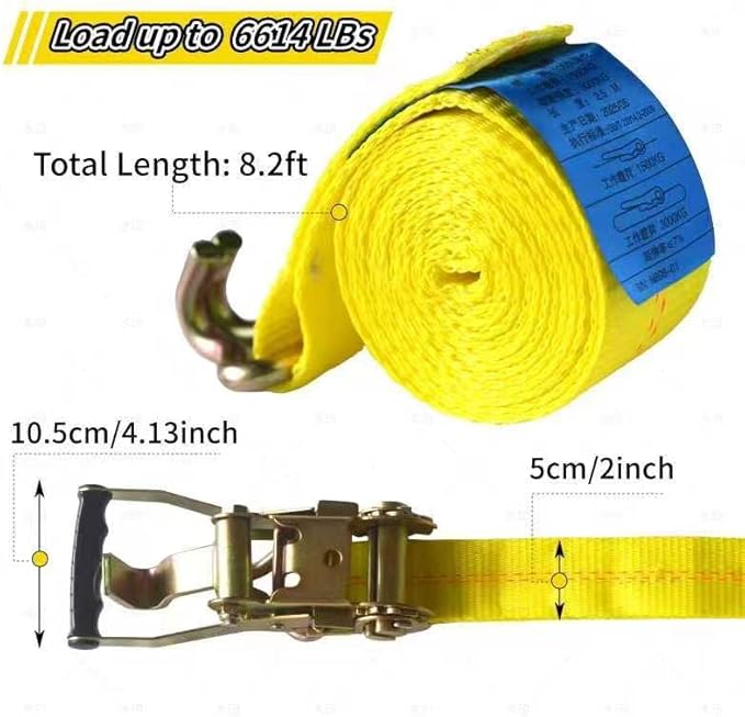 4 Pack Heavy Duty Ratchet Tie Down Straps 2" x8' – 6614 lbs Break Strength Cargo Straps with Metal Hooks for Truck, Trailer, Moving, Motorcycle & ATV, Yellow