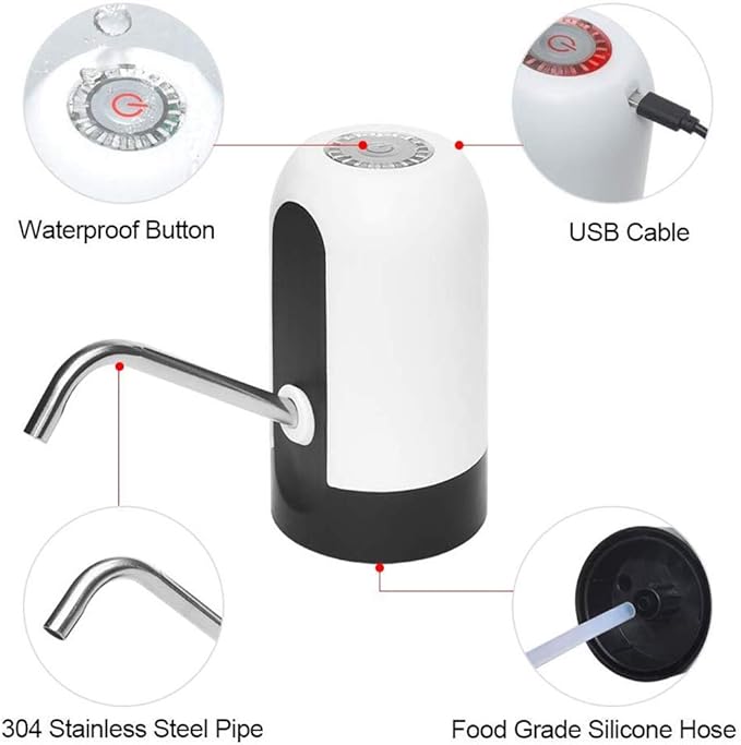 Water Pump for 5 Gallon Jug, CHIVENIDO Drinking Water Pump Water Jug Dispenser USB Charging Water Dispenser with Non Spill Caps for Universal 2-5 Gallon Bottle