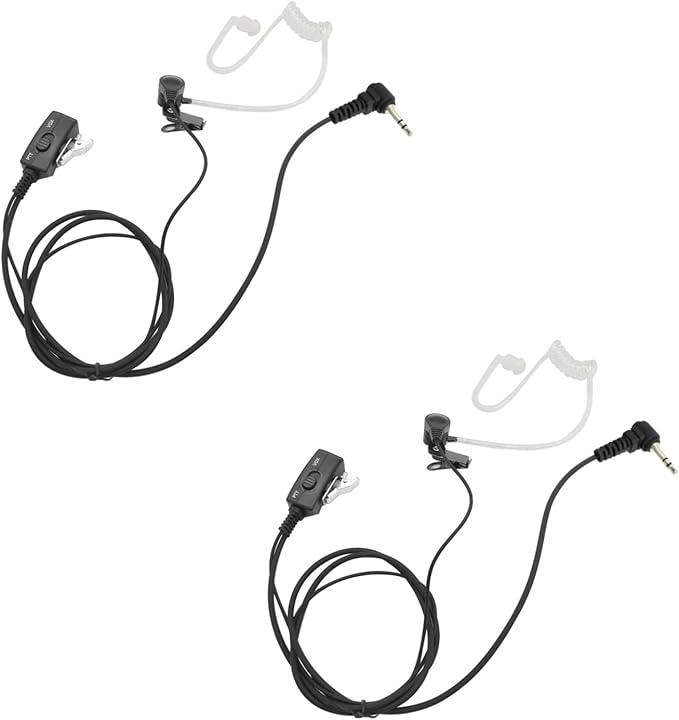 2Pack VOX Ptt Earpiece with Mic Acoustic Tube Walkie Talkie Headset FBI Style Earpiece for 1 Pin 2.5mm Talkabout tp260 tp480 2-Way Radios