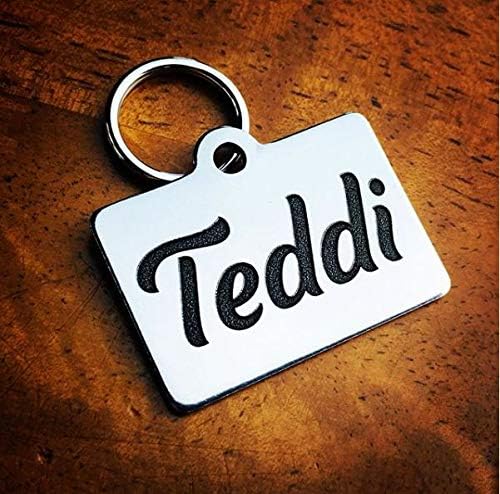 Stainless Steel Custom DEEP Engraved Pet ID Tags Personalized Front/Back Dog Tags for Dogs and Cats - Rectangle 7/8" x1-1/4 (2-Side Engraving)