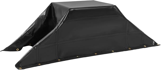 Heavy Duty Waterproof Tarp,63'' x 56.75'' Black Tarpaulin with Fixed D-Shaped Rings,Truck Tarpaulin,Emergency Rain Shelter Protective Cover,Multipurpose PVC Cargo Tarp for Firewood, Roof, Camping