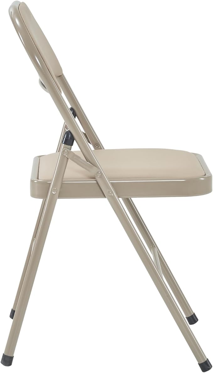 VINGLI 4 Pack Folding Chairs with Padded Seats, Metal Frame with Pu Leather Seat & Back, Capacity 350 lbs, Set of 4, Khaki