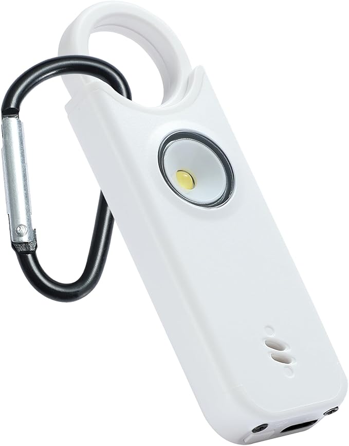 Personal Safety Alarm - 135dB Ultra Loud Siren with LED Strobe Light, USB-C Rechargeable, Compact Keychain Alarm for Women/Men, Emergency Flashlight & Vibration Alert(White)