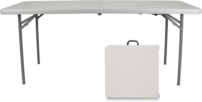 OEF Furnishings OEFCMFIH3060 Rectangular Commercial-Grade Premium Industrial Fold-in-Half Blow-Molded Folding Table with 18-Gauge Steel Frame and Thick Top (Rectangle, 30" × 60", Speckled Gray Top)