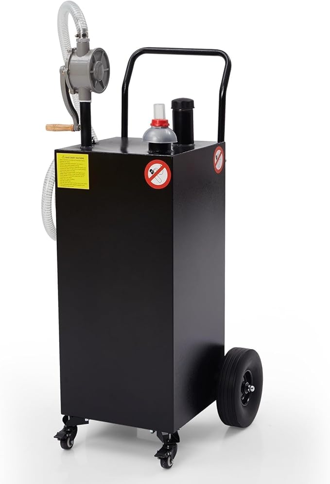 40 Gallon Fuel Caddy with Wheels - Heavy Duty Steel Gas Can with Hand Pump - Portable Fuel Transfer Tank for Gasoline, Diesel, Kerosene - Wide Mouth Design for Construction, Farm, ATV, Generator