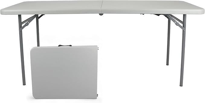 OEF Furnishings OEFCMFIH3072 Rectangular Commercial-Grade Premium Industrial Fold-in-Half Blow-Molded Folding Table with 18-Gauge Steel Frame and Thick Top (Rectangle, 30" × 72", Speckled Gray Top)