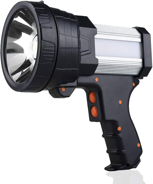 YIERBLUE Rechargeable Spotlight, Super Bright 1000000 High Lumen LED Handheld Spotlight Long Lasting Large Flashlight Searchlight and Flood Camping Flashlight with Foldable Tripod