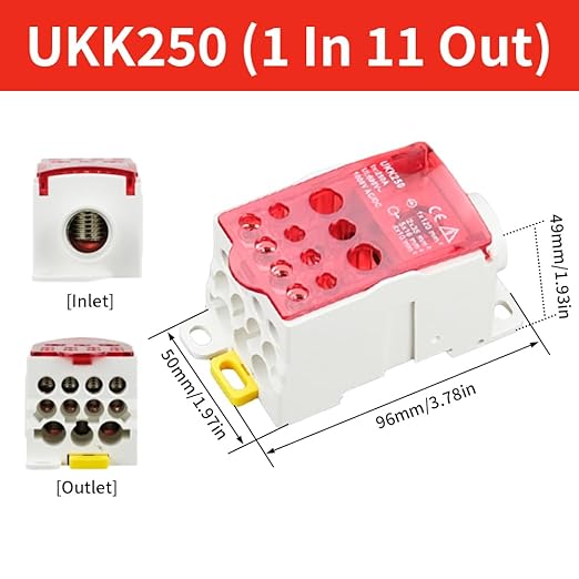 DIN Rail Distribution Box,690V 250A Positions Screw Terminal Block Junction Box Breaker Box Circuit Breaker Distribution Box for Various Power Distribution Needs (Yellow, 250A)