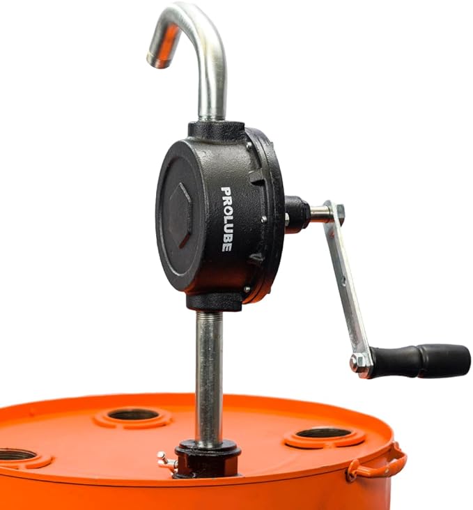 Groz 44081 Fuel Transfer Pump, Rotary Hand Pump with Suction Tube, 8' Discharge Hose for Oil, Diesel