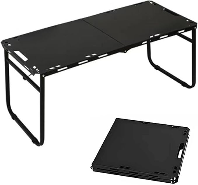 SoloWilder Foldable Camping Table with Gas Struts 3'5" Carbon Steel Large Outdoor Portable Table 11.8lb for Hiking, BBQ, Picnic
