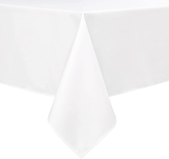 Wewoch White Rectangle Tablecloth Water Resistant Washable Polyester Table Cloth for Dining,Kitchen, Parties Weddings and Outdoor Use 60 Inch by 120 Inch