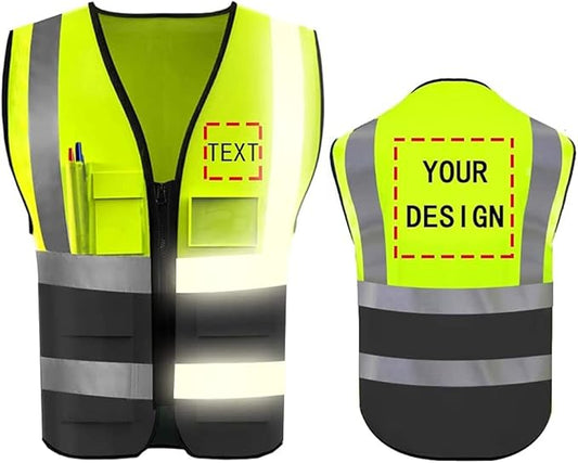 YOWESHOP High Reflective Visibility Safety Vest Custom Your Logo Safety Workwear with Reflective Strips and Front Zipper
