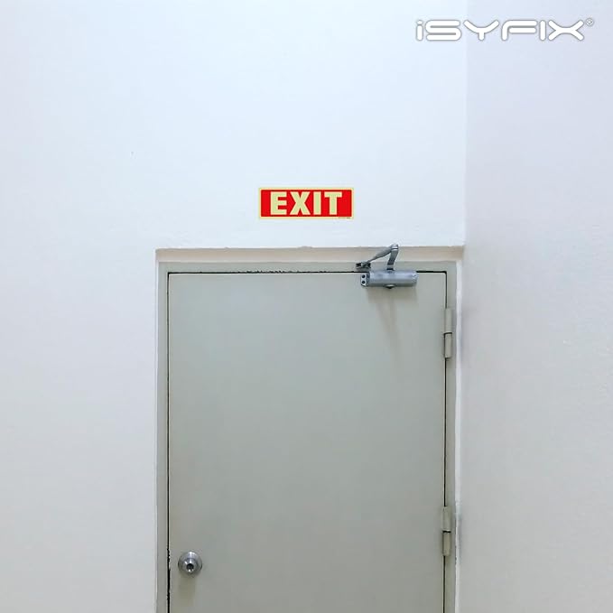 iSYFIX Exit Glow in the Dark Sign Stickers – 2 Pack 12x4 Inch – Photoluminescent Vinyl, Laminated for UV, Weather & Fade Resistance, Indoor & Outdoor for Business, School, Office, Warehouse