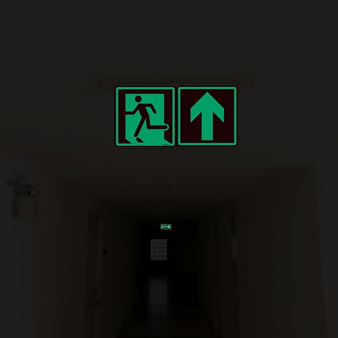 Emergency Exit Sign Glow in the Dark Decals, Running Man Sign With Directional Arrow Light Stickers, 15x15 cm, 8 Pcs Red