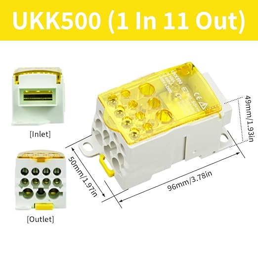 DIN Rail Distribution Box,690V 500A Positions Screw Terminal Block Junction Box Breaker Box Circuit Breaker Distribution Box for Various Power Distribution Needs (Yellow, 500A)