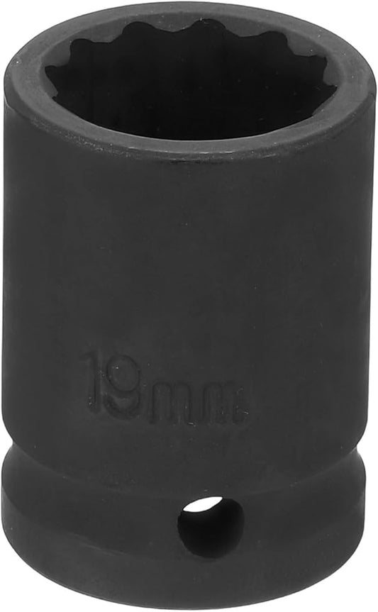 HARFINGTON 12-Point Impact Socket 1/2 Inch Drive 19mm Metric Cr-V Shallow Impact Socket Nut Driver Wrench for Auto Repair