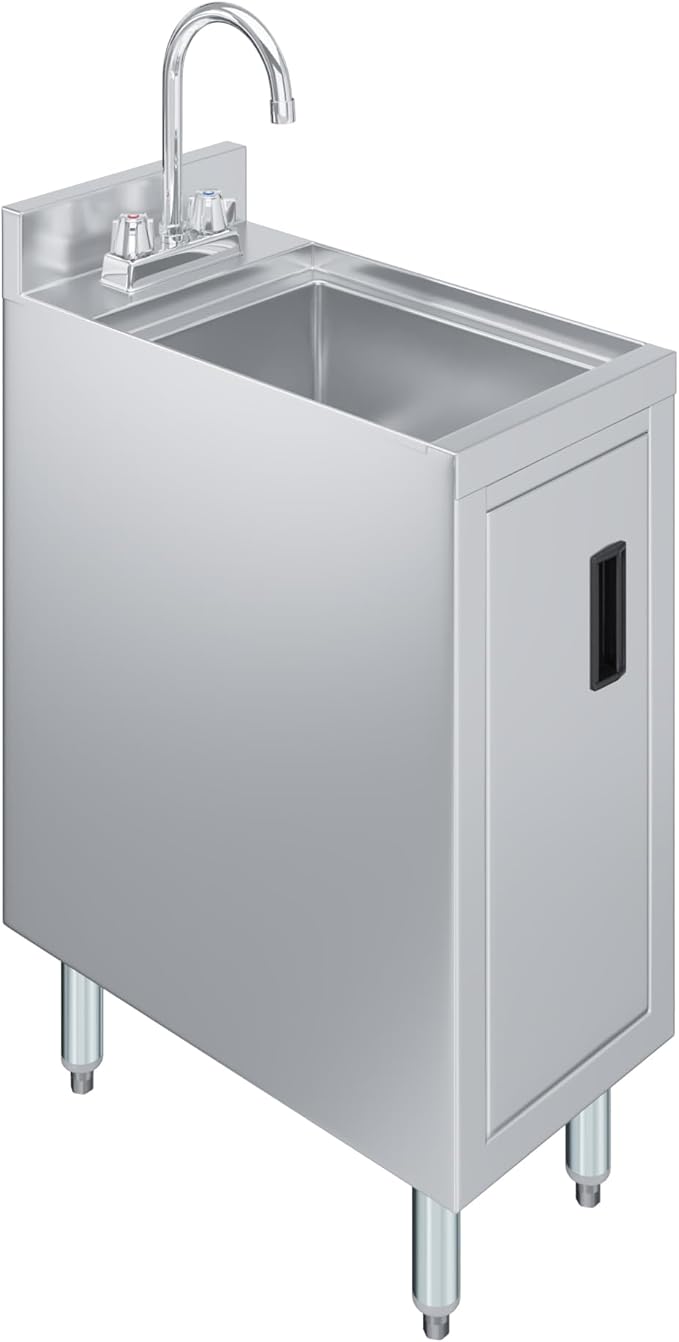 AmGood 22 in. x 12 in. Stainless Steel Underbar Hand Sink with Cabinet Base