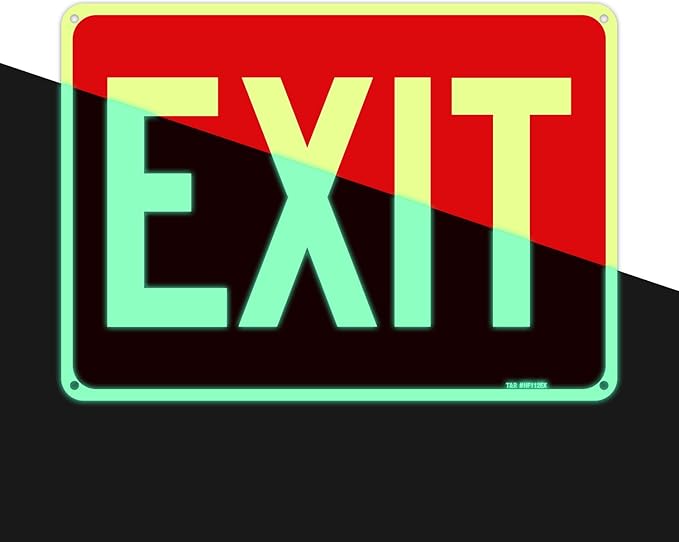 T&R Large Exit Sign - 14 x 10 Inches Rust Free .040 Aluminum Glow-In-The-Dark - UV Protected, Waterproof and Fade Resistant - 4 Pre-drilled Holes