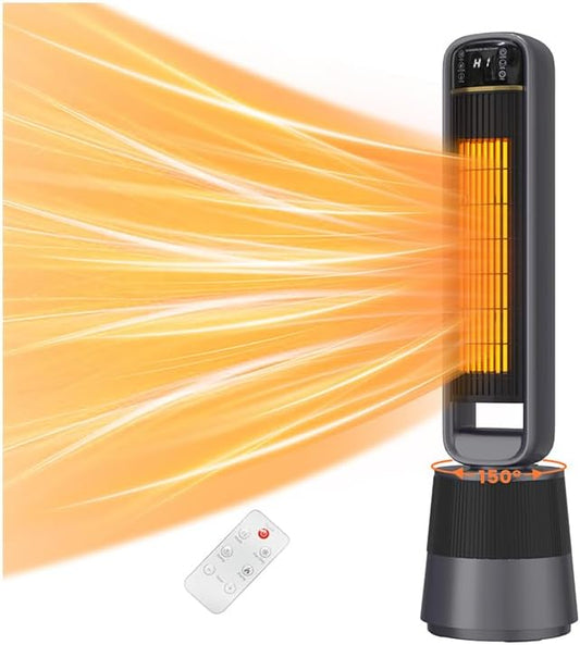 VCJ 36" Space Heaters, 1500W 12H Timer Electric Heater for Indoor Use, Remote, 150° Oscillation, Water Mist, Overheat & Tip-Over Protection, Quiet Portable Tower Heater for Bedroom Living Room Garage