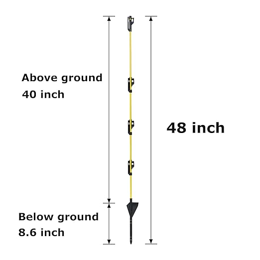 48 inch Electric Fence Posts Step in Fiberglass Insulated Plastic Electric Fence with Post, Electric Fence Stakes for Dogs, 20 Pack