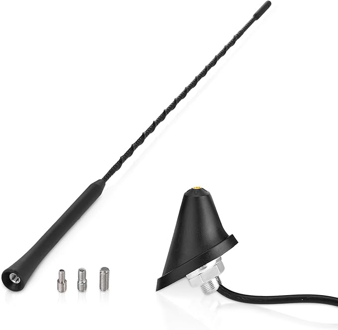 Eightwood Universal Vehicle Antenna 16in, AM FM Roof Mount Car Radio Antenna Mast with Mount Base 16ft Extension Cable for Car Truck Stereo Receiver Head Unit