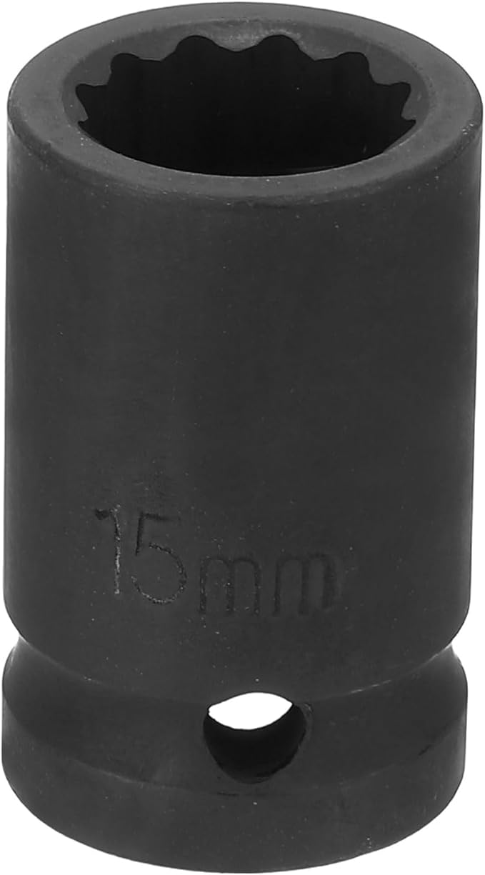 HARFINGTON 12-Point Impact Socket 1/2 Inch Drive 15mm Metric Cr-V Shallow Impact Socket Nut Driver Wrench for Auto Repair