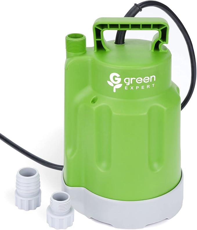 Green Expert 1/4HP Submersible Sump Pump 25-Foot Long Power Cord High Flow 1800GPH for Fast Water Removal Easy to Use in Pool Hot Tub Flooded House Drainage Household Drain Pump Suit to Garden Hoses