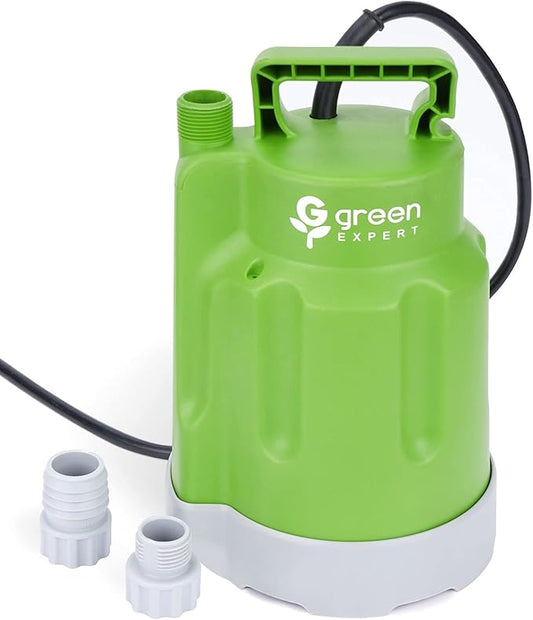 Green Expert 1/4HP Submersible Sump Pump 25-Foot Long Power Cord High Flow 1800GPH for Fast Water Removal Easy to Use in Pool Hot Tub Flooded House Drainage Household Drain Pump Suit to Garden Hoses