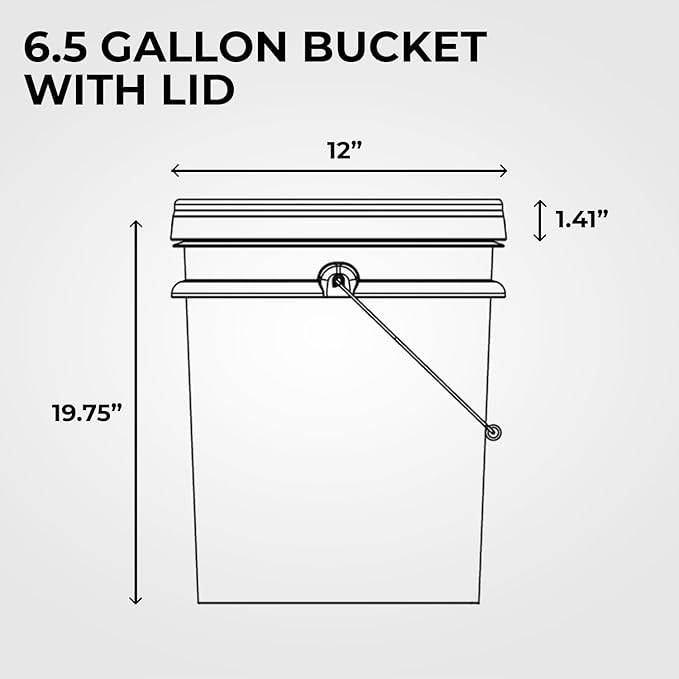 6.5-Gallon White Bucket Pail Container with Lid | Food Grade | Heavy-Duty 90MIL Extra Durable | Metal Handles with Plastic Grip for Easy Carrying | Multi-Use | Easy Stack and Store | BPA Free - 1 Pack