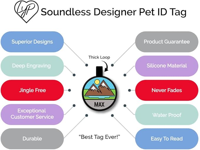 LYP - Our Original Soundless Pet ID Tag - Largest Line of Silicone Dog Tags - No More Jingling Dog Tags -Durable - Never Fades - Customized Deep Engraved Silicone (Heart - Purple)