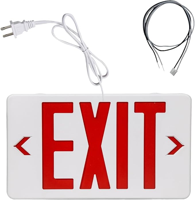 TANLUX Red Corded Exit Sign with 1.0 Meter Plug in Cord, Plug in Exit Sign with Battery Backup Lights for Business, Commerical Emergency Lighting Combo, UL Listed, AC 120/277V, Double Face