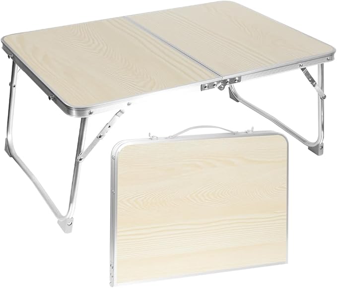 KISKIS 2 Fold Ultra Lightweight Folding Camping Tables 2Ft Portable Small Aluminum Outdoor Desk with Carry Handle, 62X42cm(24X17inch) for Picnic Travel,White