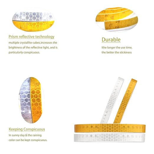 Reflective Safety Tape,1/2 Inch×15 Feet Yellow Reflective Strips,high Viscosity Waterproof Reflective Tape for Bikes Cars Ships Motorcycles Raincoat.