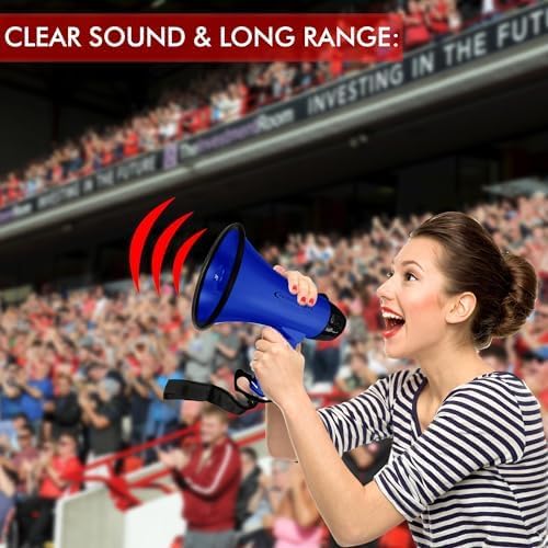 Technical Pro 20 Watts Lightweight Portable 300M Range Megaphone Bullhorn with Strap, Siren, and Volume Control, Good for Trainers, Soccer, Football, Baseball, Coaches