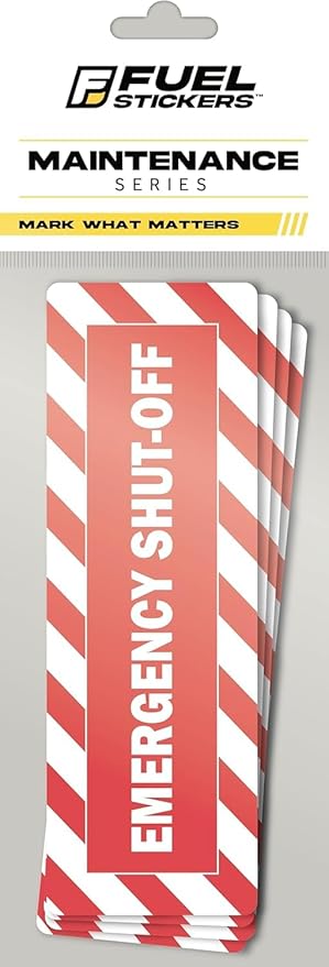 Emergency Shut Off Sign (Large) | Emergency Stop Stickers | Shut Off Valve Sign for Powered Machinery and Equipment - Heavy-Duty, Weatherproof, Ultra Durable – USA Made (6x2 inch), 20 Labels