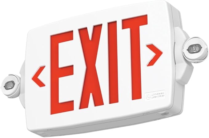 Lithonia Lighting Quantum LED Exit Sign Emergency Light Combo, Exit Sign and Emergency Lights for Business, 2-Head Fixture, Red/Green Selectable Letters, White (LHQM S W RG MVOLT M6)