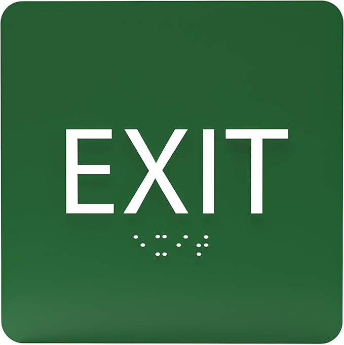 6" X6" Exit Sign - ADA Compliant Tactile Graphics Grade 2 Braille Text Acrylic Wall Signs - Emergency Rescue Safety Door Sign for Schools, Offices, Businesses, and Restaurants