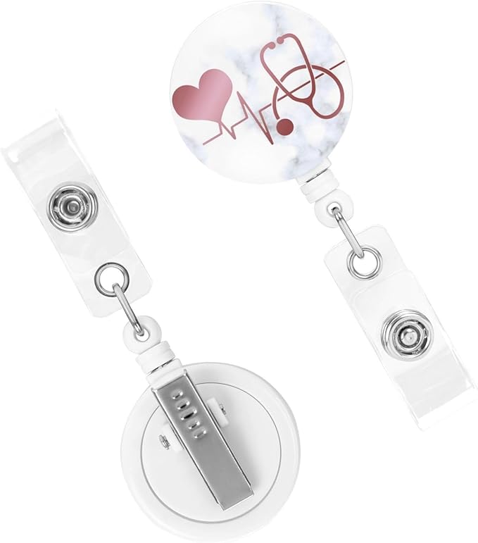 Nurse Doctor Heart Stethoscope Badge Reels Retractable Badge Holder with Clip for Id Name Tag Office Worker Student Teacher