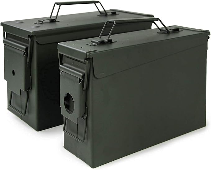 GUGULUZA Metal Ammo Can 30/50 Cal, Lockable Bullet Storage Case, Waterproof & Airtight Containers Box with Flip Top for Long-Term Storage Shotgun, Rifles, Pistols Ammunition