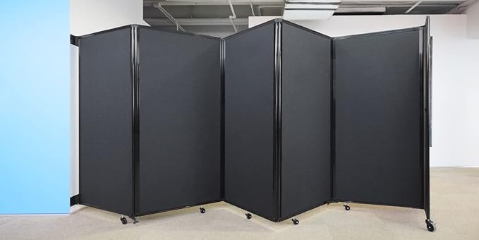 Versare Room Divider 360 Wall-Mounted Folding Partition | Locking Wheels | Temporary Room Separator | 19'6" x 6' Dark Gray SoundSorb Panels