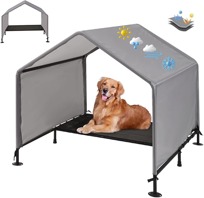 Dog Shade Shelter Outdoor Tent for Small Medium Large Dogs, Outside Sun Rain Canopy Pet House for Dogs Cats Livestock, Grey