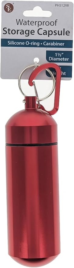 SE 5-Inch Large Waterproof Aluminum Storage Container + Carabiner - Outdoor Survival Gear -PH512