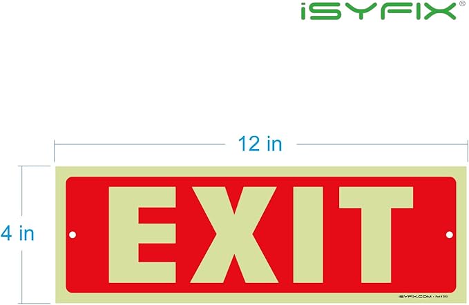 iSYFIX Exit Glow in the Dark Sign – 12 Pack 12x4 Inch – 40 mil Thick Polystyrene Plastic Sign, Laminated UV, Scratch & Fade Resistance, Waterproof, Indoor & Outdoor