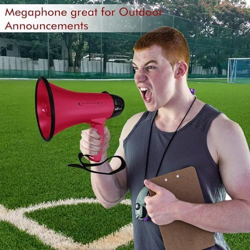 Technical Pro 20 Watts Lightweight Portable 300M Range Megaphone Bullhorn with Strap, Siren, and Volume Control, Good for Trainers, Soccer, Football, Baseball, Coaches
