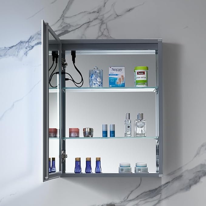 Blossom LED Lighted Medicine Cabinet Mirror for Bathroom 20x26 Inch, Left Hinge Recessed/Surface Mount - LED Mirror Cabinet with Lights, Defogger/3 Color Dimmer, Perfect Makeup Vanity