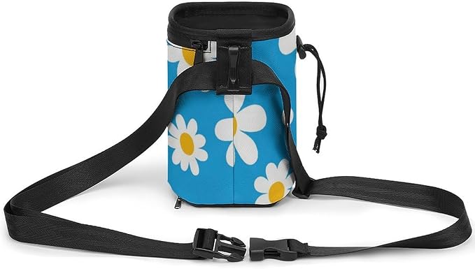Portable Travel Dog Carrier Bag, Fashion Pet Training Package, Puppy Snack Pocket with Adjustable Waist Belt for Cat Dog Puppy Light Blue Floral Daisy Flower Dots