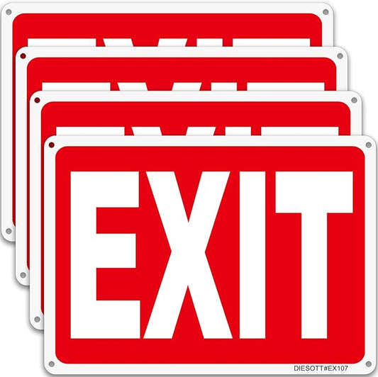 Exit Sign, 4 Pack 10x7 Inches Aluminum Exit Signs, Reflective, UV Protected, Durable, Weatherproof, Easy to Install, Indoor/Outdoor Use