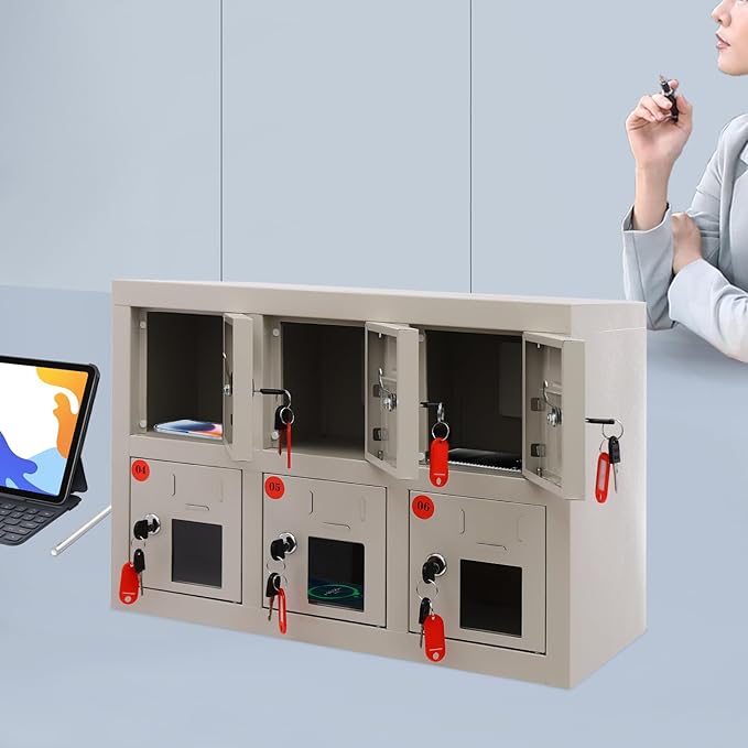 Cell Phone Locker 6 Slot Cellphone Charging Station Metal Cellphone Charging Cabinet Rechargeable Mobile Phone Cabinet for Office Classroom (6 Slot)