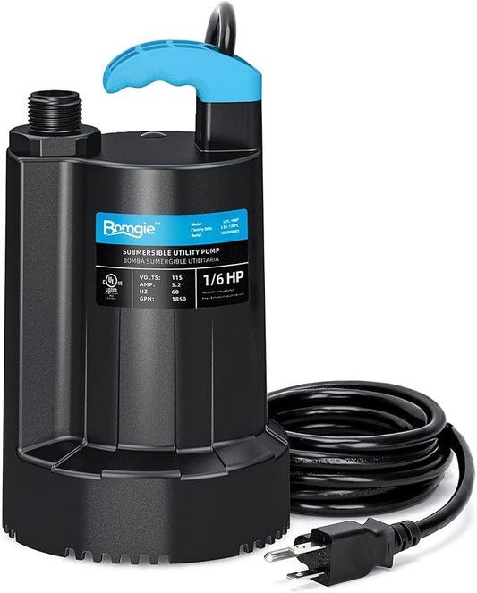 Submersible Water Pump 1/6 HP, 1850GPH Thermoplastic Sump Pump Basement Portable Electric Utility Water Pump Removal for Pool Draining Hot Tubs Garden Pool Cover Pond